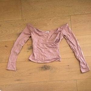 Dusty Rose Long-Sleeve Wrap Crop Top